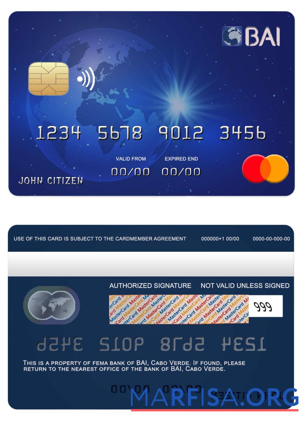 Blank Cabo Verde BAI bank mastercard template